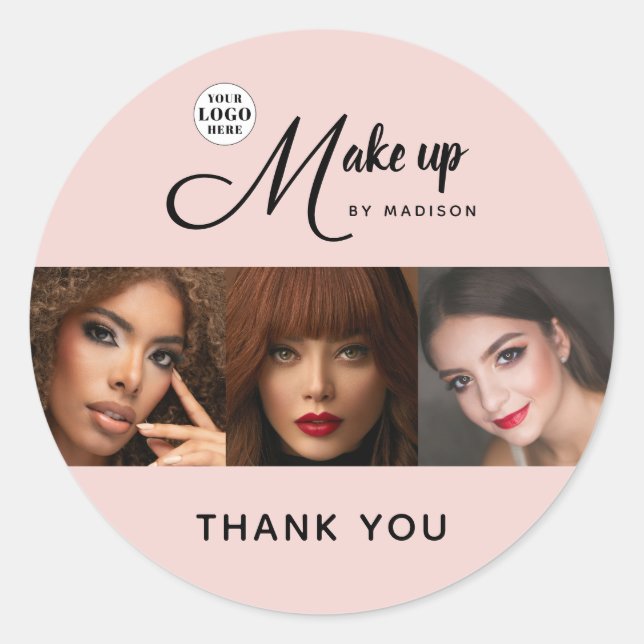 Sticker Rond Blush Pink Script Logo Photo Makeup Thank You (Devant)