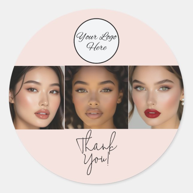Sticker Rond Blush Pink Script Logo Photo Makeup Thank You (Devant)