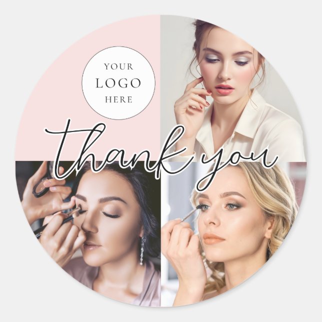 Sticker Rond Blush Pink Script Logo Photo Makeup Thank You (Devant)