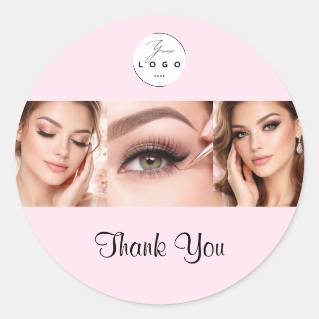 Sticker Rond Blush Pink Script Logo Photo Makeup Thank You (Devant)