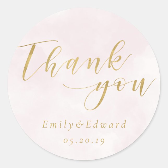 Sticker Rond Blush rose et Gold Wedding Favor Merci (Devant)