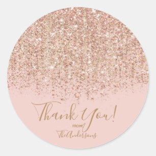 Sticker Rond Blush Rose et Or Rose Pailleté, Cadeau de Fête Gla