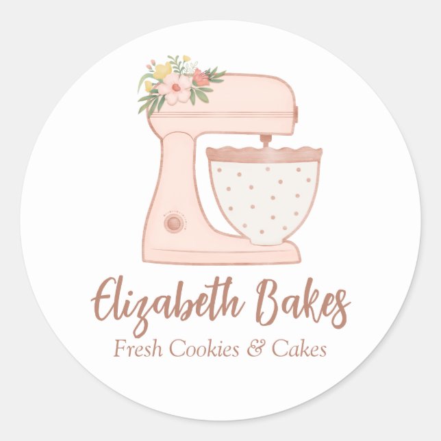Sticker Rond Blush Rose Floral Gâteau Mixer Boulangerie Clas de (Devant)