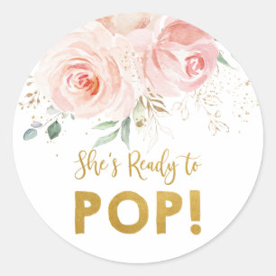 Sticker Rond Blush Rose Floral Gold Elle est prête à la pop