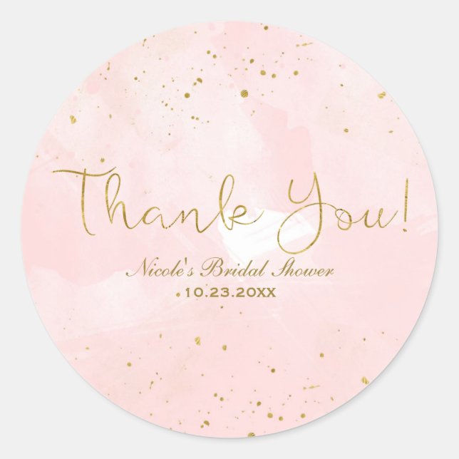 Sticker Rond Blush rose & Gold Splatter Fête des mariées modern (Devant)