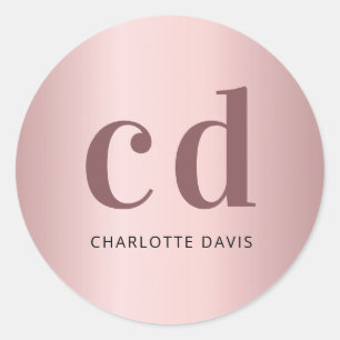 Sticker Rond Blush rose monogramme initiales rose poussiéreuse