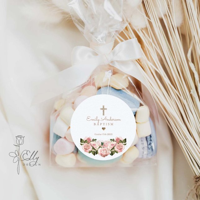 Sticker Rond Blush Rose or Roses Christening Favoriser (Créateur téléchargé)