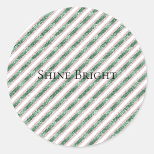 Sticker Rond Blush Rose Vert Pailleté Rayures Noël