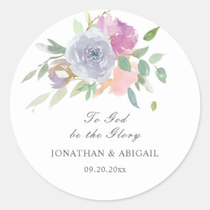 Sticker Rond Blush rose violet simple Floral Mariage chrétien