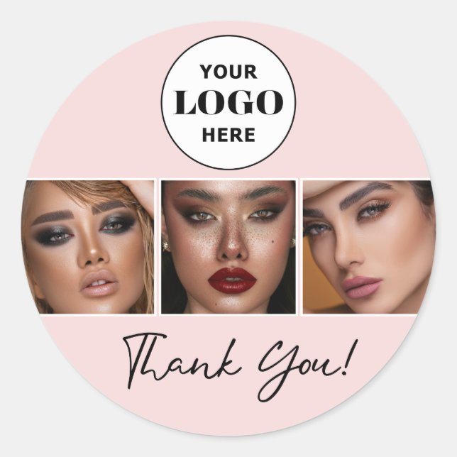 Sticker Rond Blush Script Logo Photo Makeup Thank You (Devant)