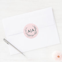 Blush & Slate Gris Monogramme Floral Subtil