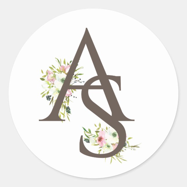 Sticker Rond Blush & white lève le mariage monogrammed (Devant)