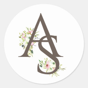 Sticker Rond Blush & white lève le mariage monogrammed