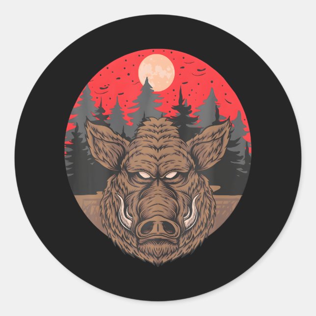 Sticker Rond Boar Fullmoon Lover Saison Animal Wild Wildlife (Devant)