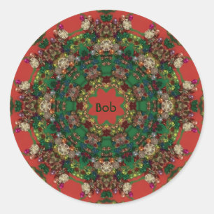 Sticker Rond BOB ~ NOËL ~ Vert Jaune Rouge Bleu ~