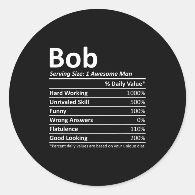 Sticker Rond Bob Nutrition Funny Birthday D Name Gif  (Devant)