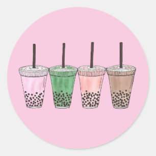 Sticker Rond Boba Bubble Tapioca Pearl Lait Thé Boisson de lait