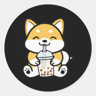 Sticker Rond Boba Corgi, Corgi Boba, Boba Shiba, Shiba, Corgi