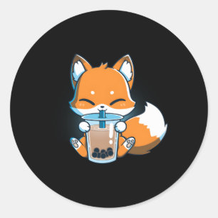 Sticker Rond Boba Fox Boire Kawaii japonais Foxy Anime