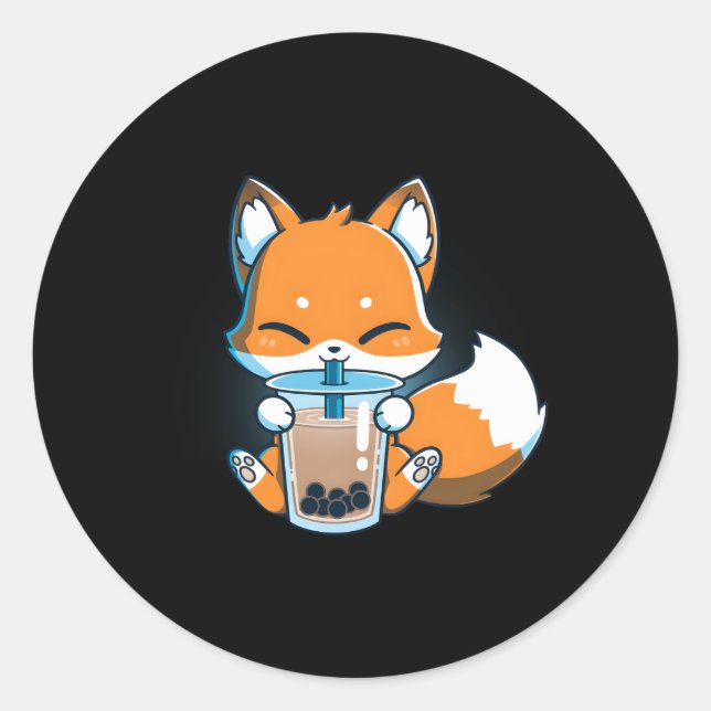 Sticker Rond Boba Fox Boire Kawaii japonais Foxy Anime (Devant)