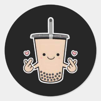 Sticker Rond Boba K Pop Bubble Milk Tea Coréen Doigt He Kpop
