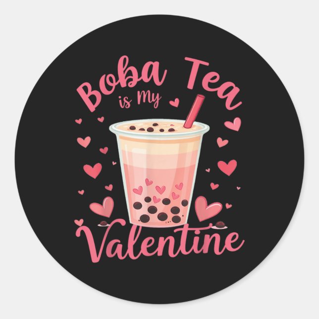 Sticker Rond Boba Tea Est Mon Valentine Milk Tea Bubble Lover V (Devant)