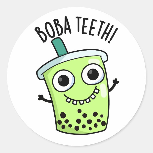 Sticker Rond Boba Teeth amusant Boba Tea Pun (Devant)
