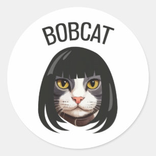 Sticker Rond Bobcat Funny Chat Bob Haircut Trending Comedy Chat