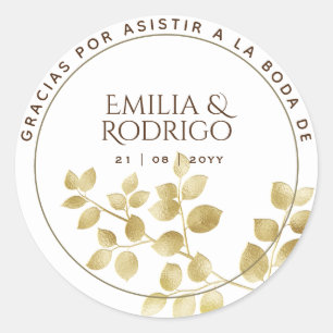 Sticker Rond Boda española de hoja de oro gracias recuerdo de b