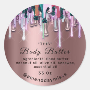 Sticker Rond Body Butter Packaging en ligne Boutique Rose Drip