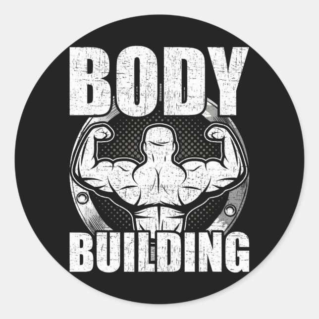 Sticker Rond Bodybuilding Poids Bodybuilder entraînement (Devant)
