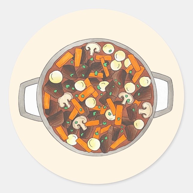 Sticker Rond Boeuf Bourguignon Burgundy Stew Français (Devant)