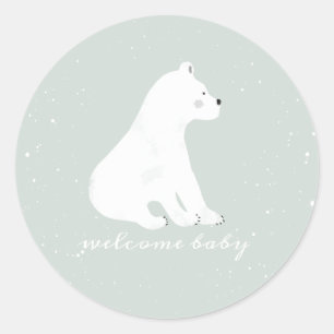 Sticker Rond Boeuf d'ours polaire Baby shower bleu neige d'hive