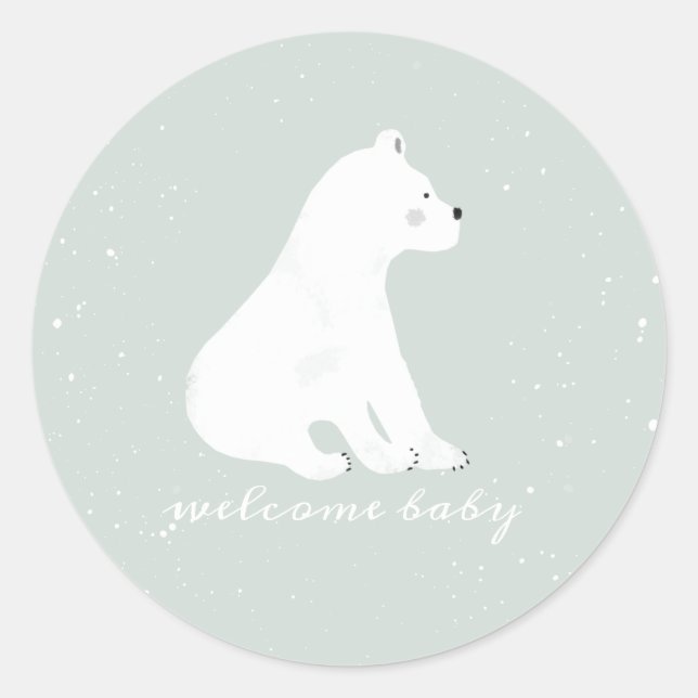 Sticker Rond Boeuf d'ours polaire Baby shower bleu neige d'hive (Devant)
