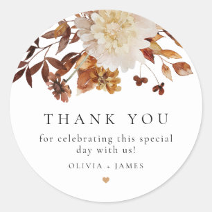 Sticker Rond Bohème brûlé Orange Fall Floral Faveur
