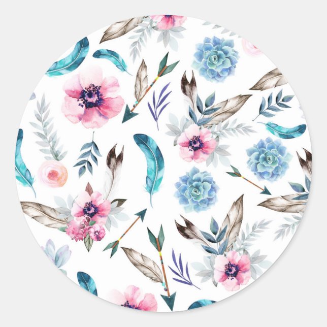 Sticker Rond Bohème Chic Floral Boho Girls Anniversaire (Devant)