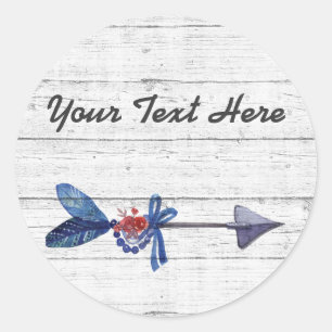 Sticker Rond Bohème Gypsy Arrow Feather & Beads Bois rustique