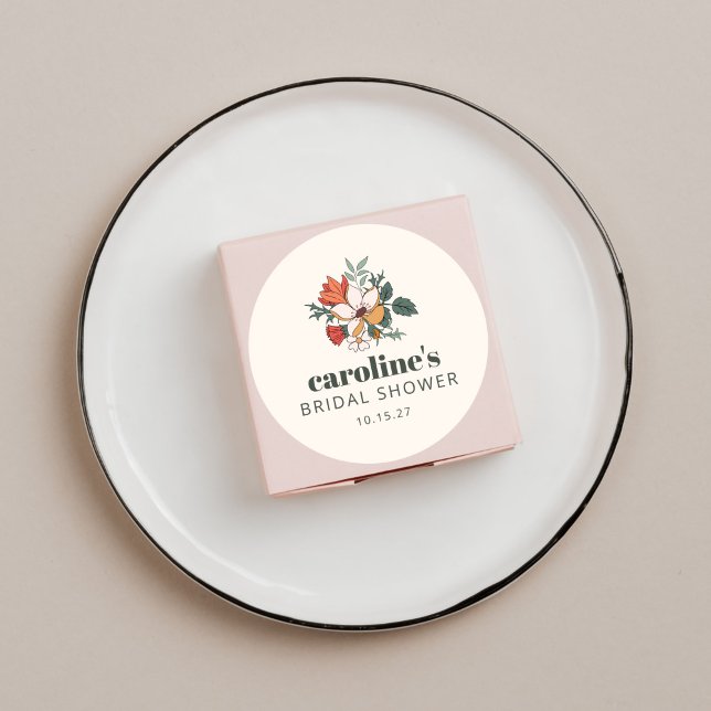 Sticker Rond Bohème rétro Floral Nouveau Fête des mariées perso (Créateur téléchargé)