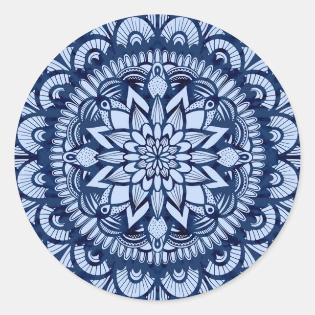 Sticker Rond Bohemian Navy Blue Tie Dye Mandala (Devant)