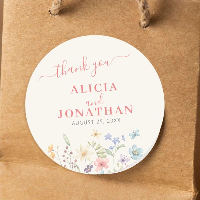 Sticker Rond Boho aquarelle fleur sauvage mariage (Créateur téléchargé)