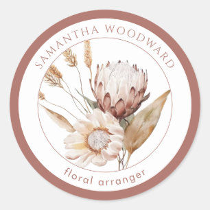 Sticker Rond Boho Aquarelle Fleur sauvage Organisateur Floral