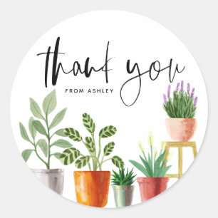 Sticker Rond Boho Aquarelle Poted Houplant Merci