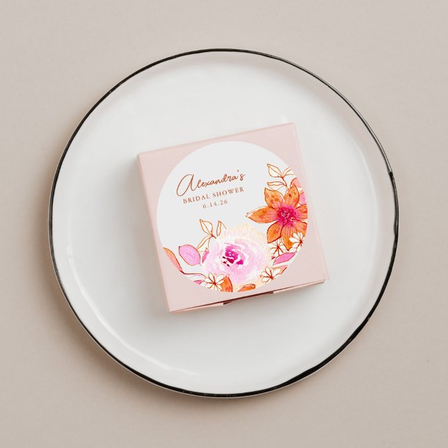 Sticker Rond Boho Aquarelle rose Orange Fête des mariées (Créateur téléchargé)