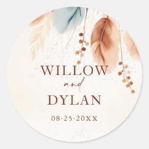Sticker Rond Boho Aquarelle Terracotta Beige Bleu Pampas Gris