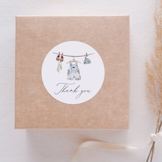 Sticker Rond Boho Aquarelle Vêtements bébé Baby shower garçon (Créateur téléchargé)