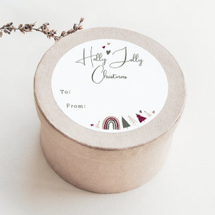 Sticker Rond Boho Arc-en-ciel et Coeurs Holly Jolly À partir de
