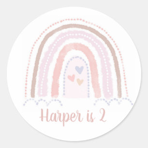 Sticker Rond Boho Arc-en-ciel rouillé rose Anniversaire