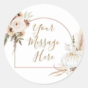 Sticker Rond Boho Arch Blanche Citrouille Florale Votre Message