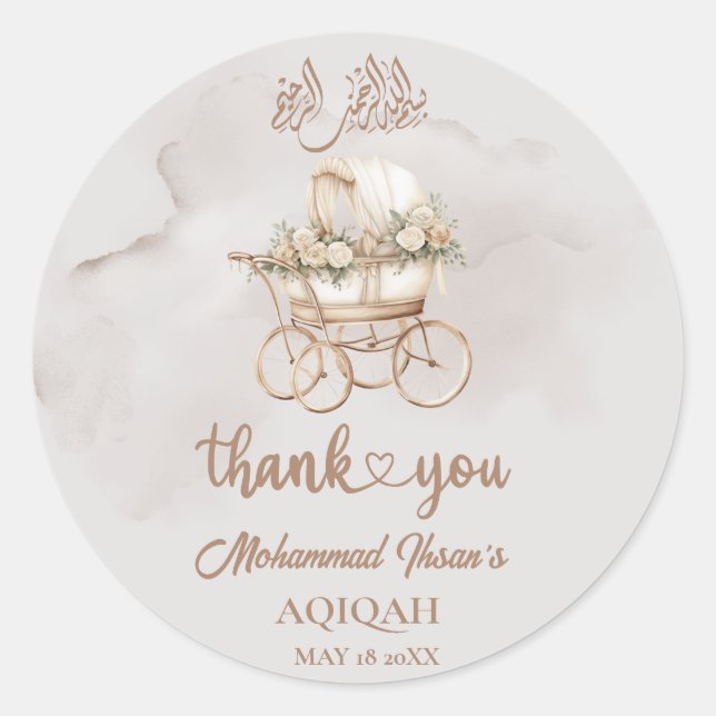 Sticker Rond Boho Baby Carriage Aqiqah Unisex Musulman Nouveau- (Devant)