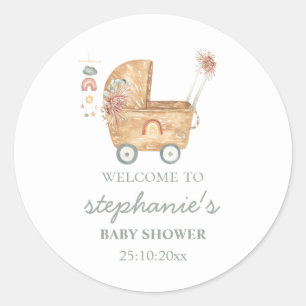 Sticker Rond Boho Baby Carriage Baby shower Bienvenue À